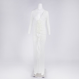 Abiti <span class=keywords><strong>Casual</strong></span> da Donna con Scollo a V, Vestito Floreale 3D Drappeggiato e Plissettato, Elegante Abito da Sera per Occasioni Formali - Product Image 1