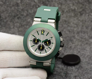 Bold Cushion <b>Case</b> Dual Time Zone Chronograph Automatic <b>Watch</b> Black Dial Rubber Strap Water Resistant - Product Image 3