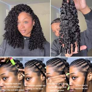 Extensions de <span class=keywords><strong>cheveux</strong></span> en crochet de qualité supérieure, design invisible, pré-bouclées, <span class=keywords><strong>cheveux</strong></span> humains birmans bouclés, plumes, pour femme - Product Image 3