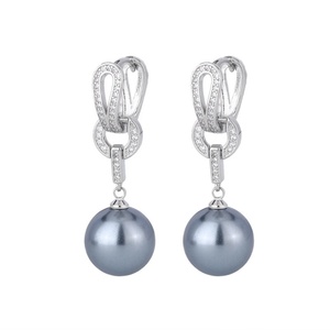 Fashion Jewelry Eco-friendly Copper <b>Silver</b> Plated 14mm Shell Pearl <b>Long</b> Drop <b>Earrings</b> for Women Refined Daily Wear - Product Image 1