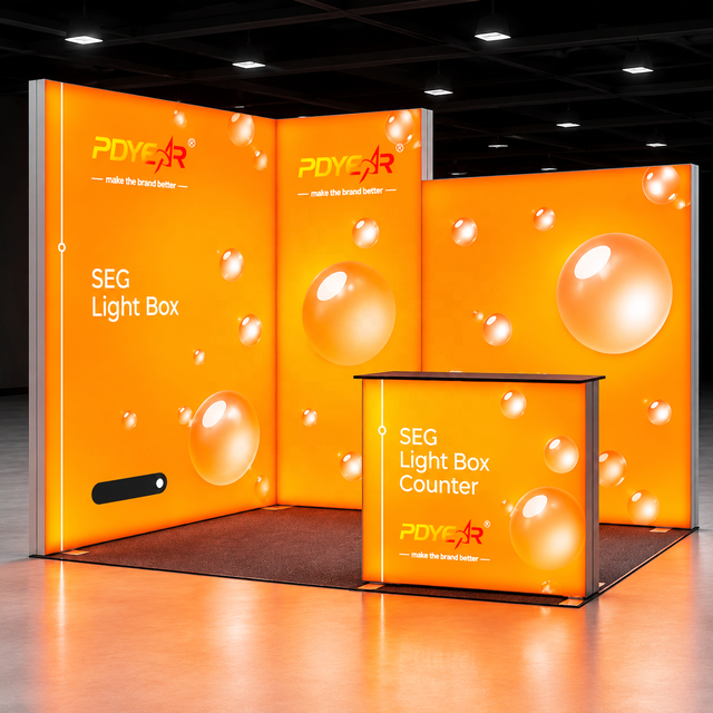 Custom Print Advertising Tool-free Foldable LED SEG Fabric Light Box PVC Frame Backwall Backdrop for Trade Show Exhibition