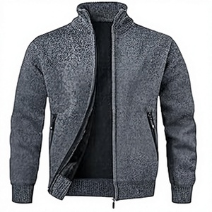 <b>Men's</b> Full Zip Stand Collar Knitted Cardigan Sweater <b>Pullover</b> with Pocket <b>for</b> Fall and Winter - Product Image 3