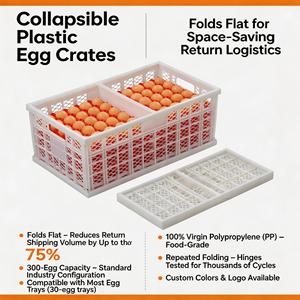 Caja Plegable para <span class=keywords><strong>Huevos</strong></span> Compatible con Bandejas de 300 <span class=keywords><strong>Huevos</strong></span> para Granjas Avícolas, Recolección de <span class=keywords><strong>Huevos</strong></span> a Granel, Cajas de Plástico para Transporte - Product Image 3