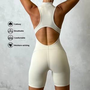 Ensemble de fitness et de gym personnalisé une pièce pour femmes combinaison et barboteuses avec fermeture éclair sur le devant vêtements de yoga pour <span class=keywords><strong>body</strong></span> de sport - Product Image 6