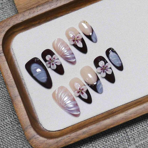 Lot de 10 faux ongles à presser en ABS, faits main, style français 3D, <span class=keywords><strong>orange</strong></span>, courts, avec strass, design rétro de luxe, forme amande, couverture complète pour les doigts - Product Image 6