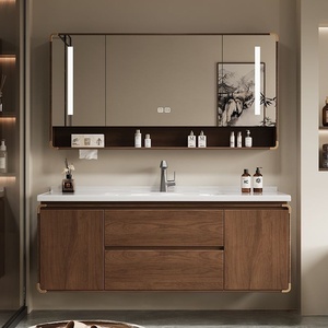 New Chinese Style MDF Ceramic Integrated Basin Intelligent Defogging <b>Mirror</b> Wall-mounted Water Resistant Bathroom Cabinet - Product Image 2