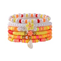 Ensemble de bracelets en argile polymère colorée bohème, faits à la main, DIY, jolies fleurs, coquillages, lettres, perles, bracelet pour femmes, bijoux aux éléments marins
