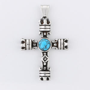 Religioso croce gesù turchese Anti Non appannamento in acciaio inox impermeabile ciondolo di moda collane di gioielli per gli uomini all'ingrosso - Product Image 4