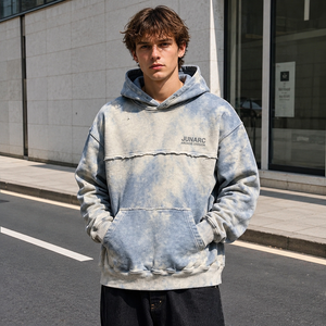 Sudadera con capucha oversize <span class=keywords><strong>de</strong></span> algodón 100% con bordado y estampado gráfico 23, lavado ácido azul personalizado, teñido efecto nube y borde sin rematar, estilo streetwear para - Product Image 3