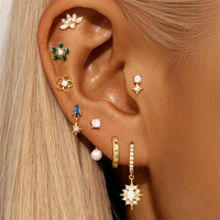 Vente en gros 925 argent Sterling cristal lune CZ petit mignon oreille goujon Push-back or rempli humanoïde forme opale boucles d'oreilles ensemble