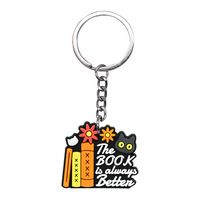 Porte-clés en PVC à thème chat, breloques souples en caoutchouc pour sacs, cadeau pour les amoureux des livres, pendentif décoratif pour sac à dos, idéal pour les lecteurs, vente en gros