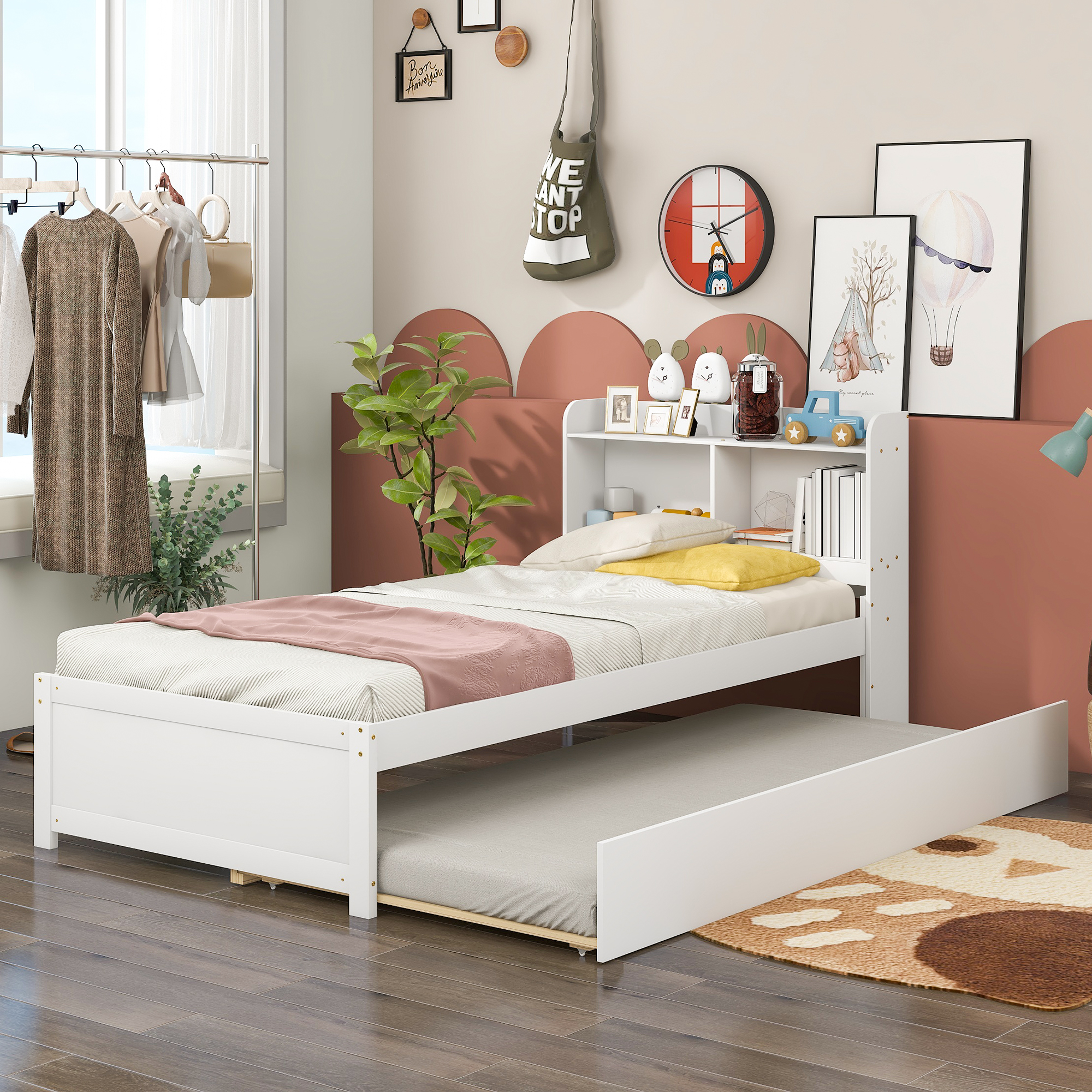 modern pine wood panel twin over twin bed