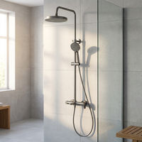 Ensemble de douche mural gris anthracite avec mitigeur monocommande en laiton pour salle de bain, fonction pluie, cartouche céramique et barre coulissante