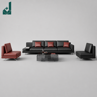 Ensemble de canapés de direction en cuir noir minimaliste italien moderne, canapé modulaire de luxe pour salle de réception de PDG