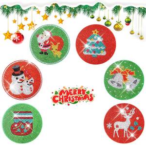 Kit de 6 sous-verres de Noël DIY en diamant 5D, peinture diamant, sous-verres décoratifs pour la maison, tapis de tasse de Noël - Product Image 2