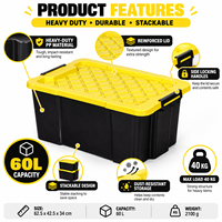 Boîte de rangement robuste 60L pour équipement de camping, coffre de voiture, conteneur en plastique pour extérieur