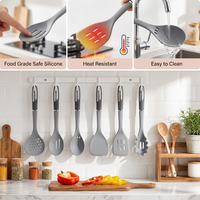 OEM ODM Ensemble de 7 ustensiles de cuisine en silicone antiadhésifs avec support rotatif, durables, de qualité alimentaire FDA, résistants à la chaleur, ensemble de spatules de cuisson