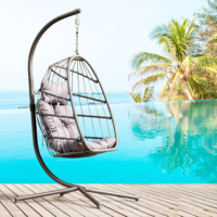 Balançoire à oeufs de mobilier d'extérieur, chaise balançoire suspendue en osier, chaise balançoire d'extérieur avec coussin imperméable et support en métal