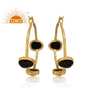 Pendientes de Ónice Negro, Estilo Indio, Chapados en Oro, Plata 925, Pendientes de Aro para Mujer, Fabricante de Joyería, Colección Vintage - Product Image 3