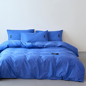 Juego de Ropa de Cama de 4 Piezas con Funda Nórdica 100% Algodón a Rayas, Tamaño King, Diseño de Doble Cara, Sábanas y Fundas de Edredón Suaves para el Hogar - Product Image 2