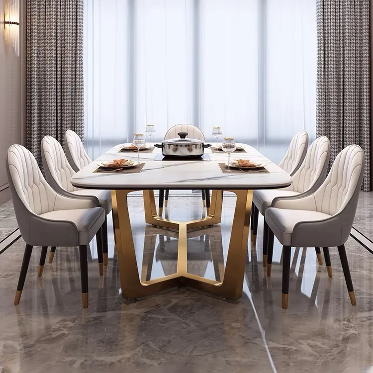 Juego de mesa de comedor de mármol blanco, conjunto de mesa de comedor de lujo, moderno y de alta calidad, nuevo diseño, CZ-DT18(3)