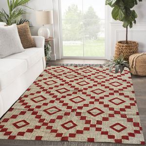 พรมปอกระเจาขนสัตว์ถักลายเรขาคณิตสำหรับบ้านโรงแรมห้องนั่งเล่น - Product Image 1