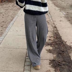 Fashion Sweatpants Style Striped Design Loose Slimming Lace-up Low Waist Casual <b>Pants</b> Women Knit Wide Leg <b>Pants</b> - Product Image 5
