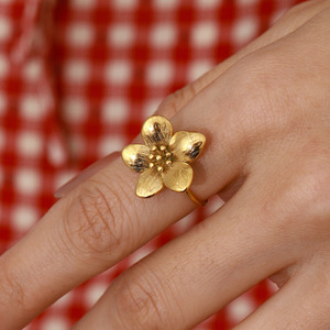 Flower <b>Open</b> <b>Ring</b> 18k Gold Plated Stainless Steel Unisex Jewelry Gift - Product Image 3