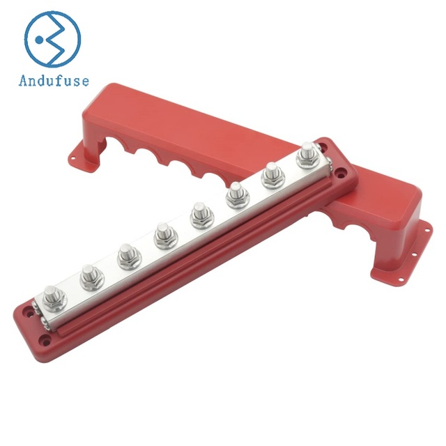 Heavy Duty Copper Bus Bar 8 X 3/8" Posts Terminal Power Distribution Block 600A 12V-48V DC/ 300V AC Solar Battery Black Cover