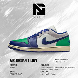 Air Jordan 1 Low 'rare Air' Zapatillas de Baloncesto Casuales con Cordones Estilo Walking en Cuero Azul Rey y Verde - Product Image 6