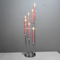 GJ-CH1-16 Vente en gros d'usine, chandeliers à 5 bras en cristal, porte-bougie transparent, 40 pouces pour proposition de mariage