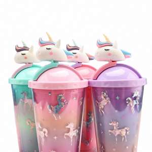 Nouvelle gourde licorne en plastique, mignonne et pratique, avec paille intégrée pour le camping - Product Image 4