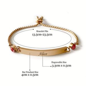 Bracelet tendance en acier inoxydable plaqué or avec 12 pierres de naissance gravées et double breloque diamant - Product Image 6