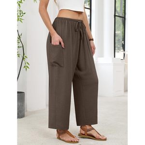 Pantalones Anchos de Cintura Alta para Mujer, Pantalones Palazzo Fluidos y Transpirables, Ropa de Lino Informal de Verano para el Trabajo, Talla Pequeña - Product Image 3