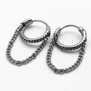 yunnique Hoop Earrings 316 Stainless Steel <b>Chain</b> Design <b>Titanium</b> Steel Studs For Men Women Fashion Jewelry - Product Image 5