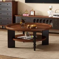 Table à thé ronde d'inspiration rétro moderne Table basse compacte en bois massif pour petits meubles de salon à la maison