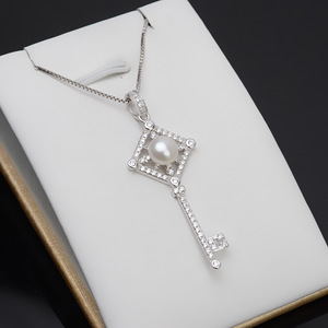 S925 Silver Pendant Trendy Female Key Head Pendant 5-6 Pearl DIY <b>Jewelry</b> Accessories Empty <b>Tray</b> Semi Finished <b>Jewelry</b> Findings" - Product Image 3