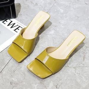 Nouvelles sandales d'été à talon moyen pour femme, à bout carré ouvert, style mule à talons hauts, pour l'extérieur - Product Image 3