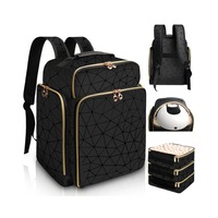 Sac à dos de rangement pliable en cuir PU imperméable, grande capacité, avec fermeture éclair, pour vernis à ongles, portable, pour l'extérieur, étui de rangement pour nail art 3