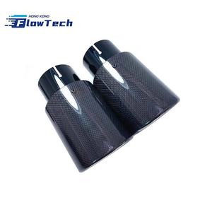 Embout d'échappement universel FlowTech pour voiture, en fibre de carbone noire, design à bord droit / bord roulé - Product Image 1