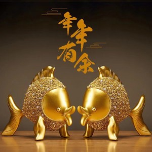 ของตกแต่งเรซิ่นรูปปลาทองคู่ สไตล์คลาสสิก ของตกแต่งบ้าน ของขวัญสำหรับคนย้ายบ้าน ของตกแต่งตั้งโชว์ - Product Image 1