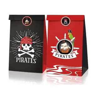 12pcs Pirate Party Gift Bags Treasure Hunt Paper Bags Pirate Party Favor Bags with 18pcs Pirate Stickers for Party