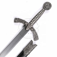 Épée jouet médiévale européenne du 12e siècle, chevalier templier, en alliage de zinc argenté antique