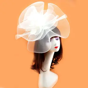 Elegan mewah wanita pernikahan fascinator pernyataan organza topi gereja rambut millinery Derby headwear untuk pengantin perlengkapan wanita