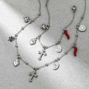 Gioielli Joolim, Collana con Ciondolo a Cuore e Croce in Zirconia, Placcata Oro 18K, Resistente allo Scolorimento, Accessorio Multiuso Fai-da-Te in Acciaio Inossidabile - Product Image 4