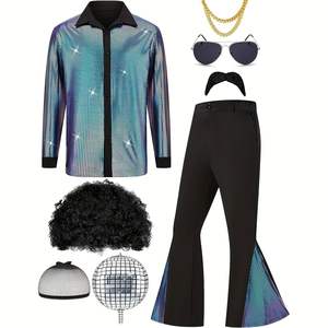Costume d'Halloween hippie <span class=keywords><strong>des</strong></span> années 1960-1970 pour adultes, tenue de <span class=keywords><strong>chanteur</strong></span> disco pour homme, tenue brillante, pantalon pattes d'éléphant, costumes de jeu - Product Image 6