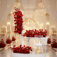 Chemin de table en fleurs artificielles de roses rouges Luckygoods, fleurs artificielles de grande taille, vente en gros pour la décoration de mariage, prix d'usine bon marché
