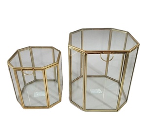 Modern Polygon Glass <b>Storage</b> <b>Box</b> With Brass Frame Transparent Design <b>For</b> Home <b>Decor</b> - Product Image 1