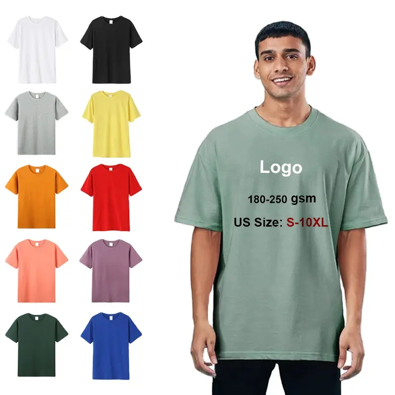 Hoge Kwaliteit Katoenen Heren-Hals T-Shirt Op Maat Gedrukt Blank Zwaargewicht Gebreid T-Shirt Casual Effen Patroon Ontwerp