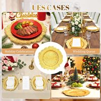 Assiettes de présentation dorées en gros, 13 pouces, motif récif, pour mariage, en plastique incassable, réutilisables, pour banquets et Noël